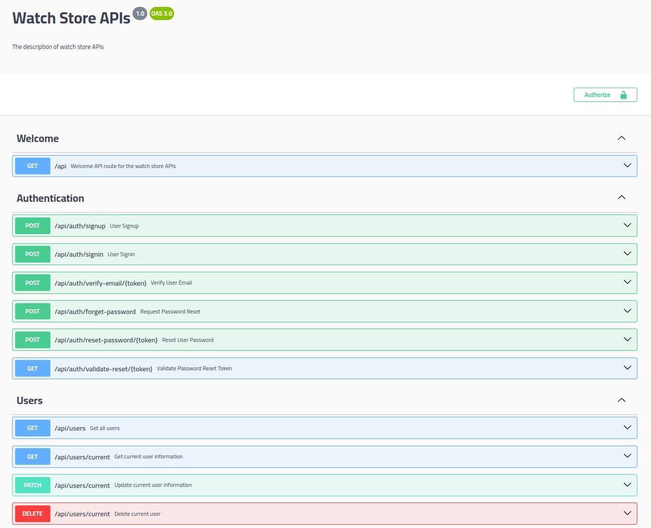 Watch Store APIs